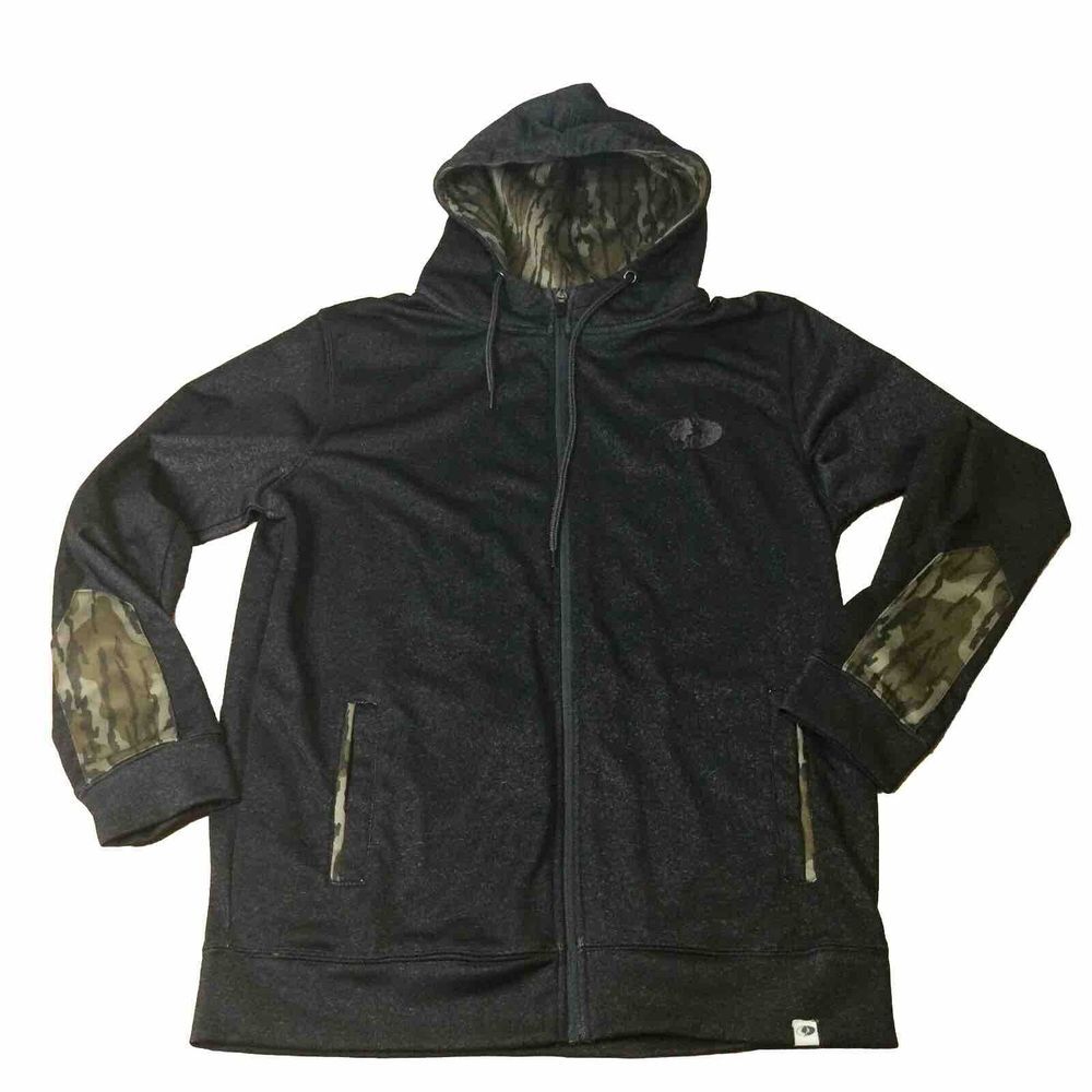 Mossy Oak Mens M Charcoal‎ Hoodie Full Zip Hand Pockets Logo